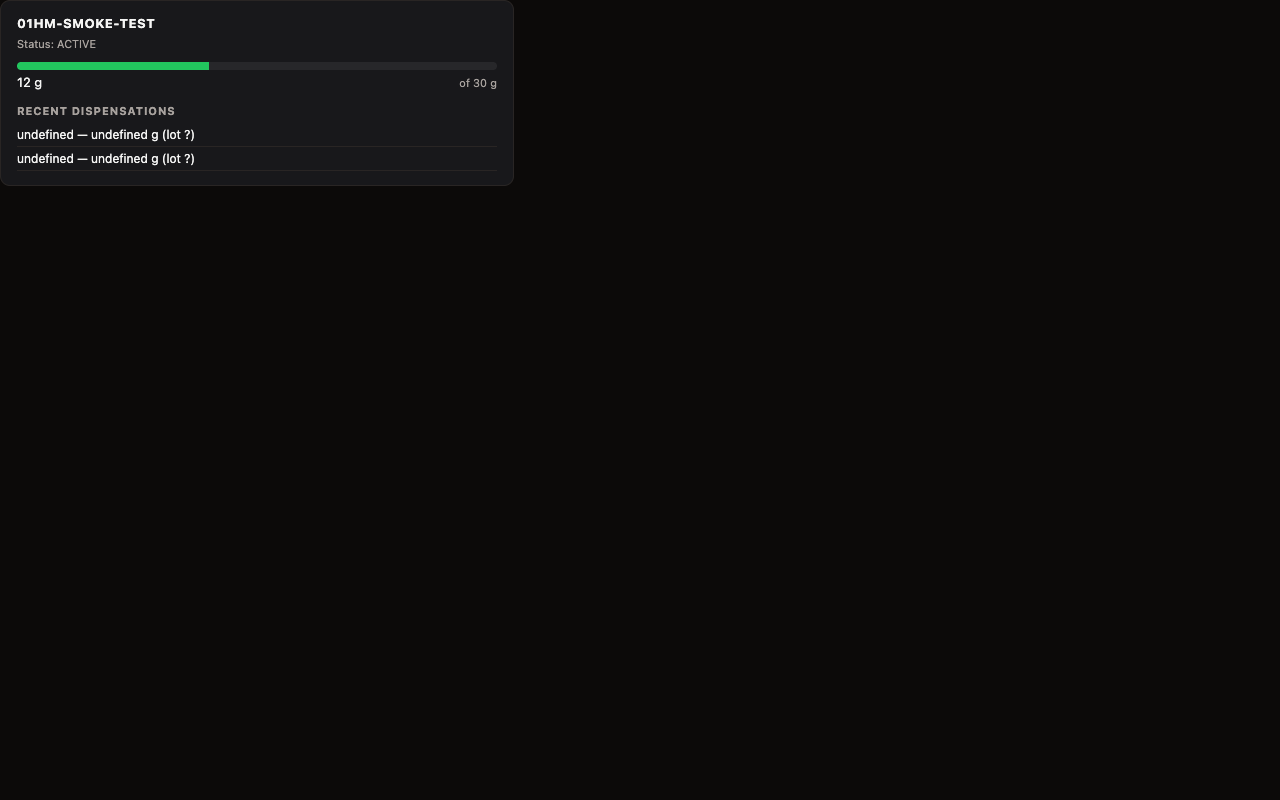 MemberQuotaCardApp renderizado dentro do chat — quota mensal, dispensações usadas, histórico